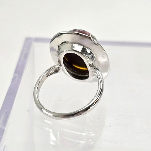 Sterling Silver Jasper Ring Cabachon Stone Hat Style Size 6.75 JJJ3779 - Picture 8 of 10